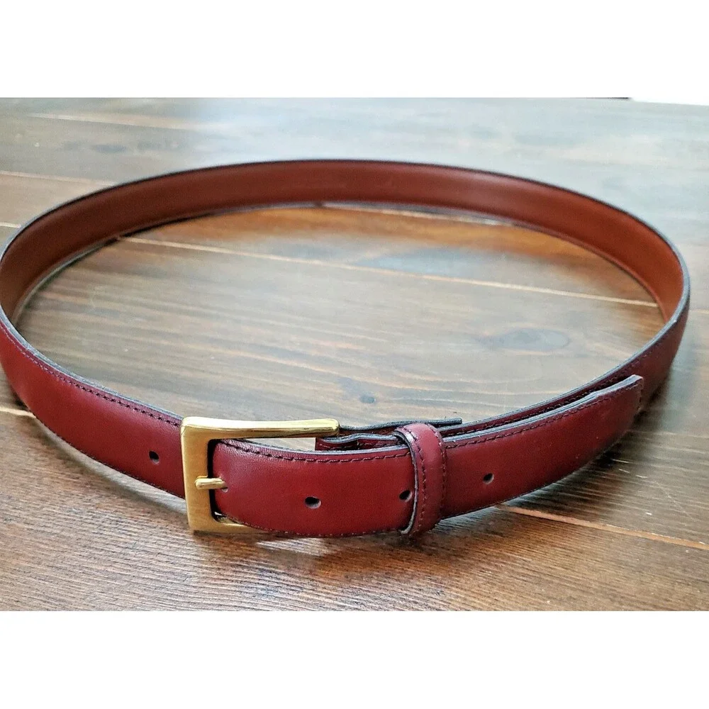 Vintage Leather Belt Men's 40 Red Maroon Dress Career Brass Buckle 1
